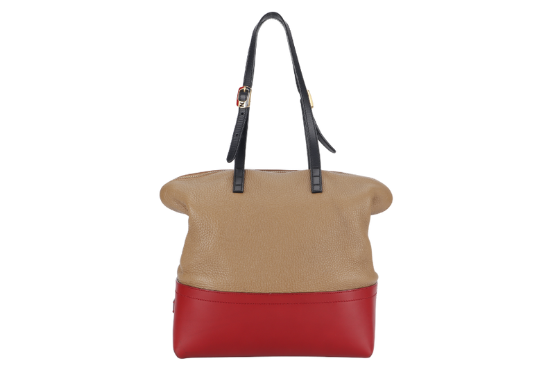 FENDI SELLERIA HANDBAG (8BN232) RED &amp; TAN BICOLOR GOLD HARDWARE WITH DUST COVER