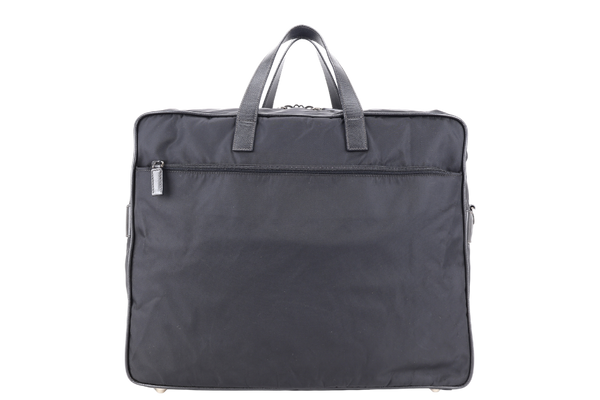 PRADA BLACK NYLON TESSUTO BUSINESS BAG SAFFIANO LEATHER TRIM SILVER HARDWARE WITH SHOULDER STRAP NO DUST COVER