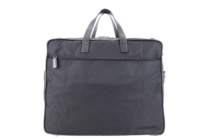 PRADA BLACK NYLON TESSUTO BUSINESS BAG SAFFIANO LEATHER TRIM SILVER HARDWARE WITH SHOULDER STRAP NO DUST COVER
