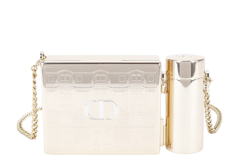 CHRISTIAN DIOR HOLIDAY LIMITED EDITION GOLD METAL MAKE UP CLUTCH CROSSBODY BAG GOLD HARDWARE WITH DUST COVER