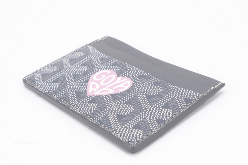 GOYARD SAINT-SULPICE GREY CARD HOLDER WITH PINK HEART WITH BOX
