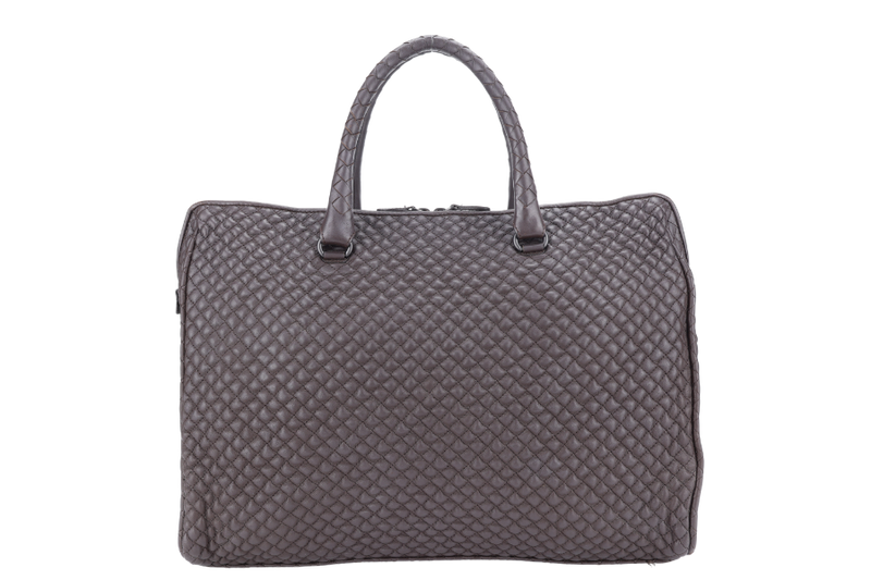 BOTTEGA VENETA DARK BROWN QUILTED LEATHER BOSTON BAG WITH DUST COVER