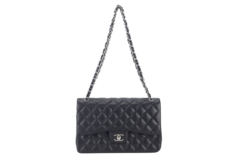 CHANEL CLASSIC FLAP JUMBO (1524xxxx) BLACK CAVIAR SILVER HARDWARE WITH CARD AND DUST COVER