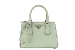 PRADA SAFFIANO LUX SMALL GALLERIA DOUBLE ZIP TOTE AQUAMARINE SILVER HARDWARE WITH CARD AND DUST COVER