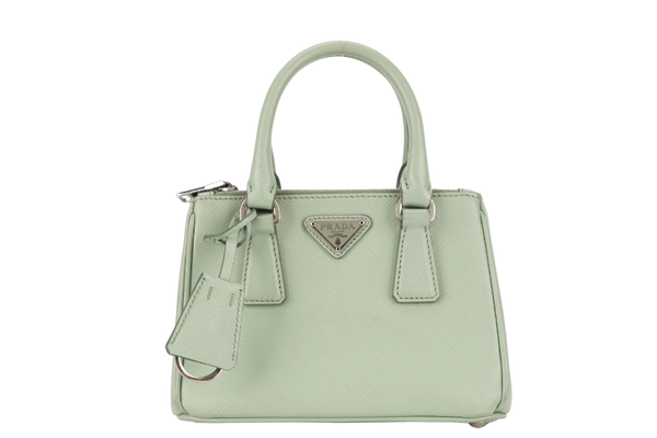 PRADA SAFFIANO LUX SMALL GALLERIA DOUBLE ZIP TOTE AQUAMARINE SILVER HARDWARE WITH CARD AND DUST COVER