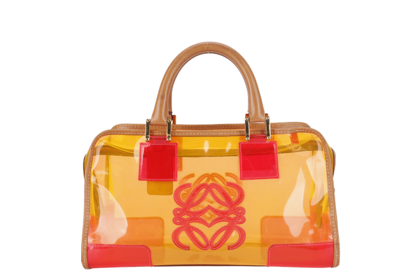 LOEWE AMAZONA 35 ORANGE PVC VINYL GOLD HARDWARE WITH POUCH, PADLOCK AND KEYS