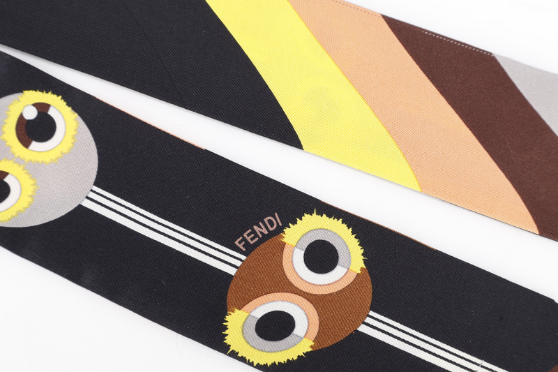 FENDI MONSTER DOUBLE SIDED SILK TWILLY, BLACK, BROWN, YELLOW, PINK COLOR, NO BOX