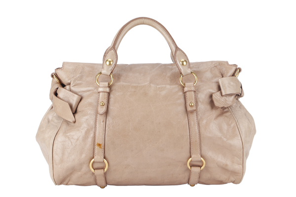 MIU MIU 2WAY BOW RIBBON HANDBAG BEIGE LEATHER WITH DUST COVER