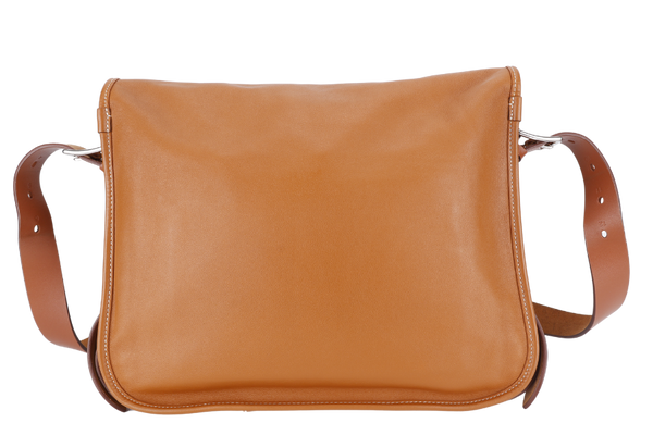 HERMES BARDA MESSENGER BAG 35 BROWN SWIFT LEATHER SILVER HARDWARE STAMP P SQUARE (YEAR 2012) WITH STRAPS