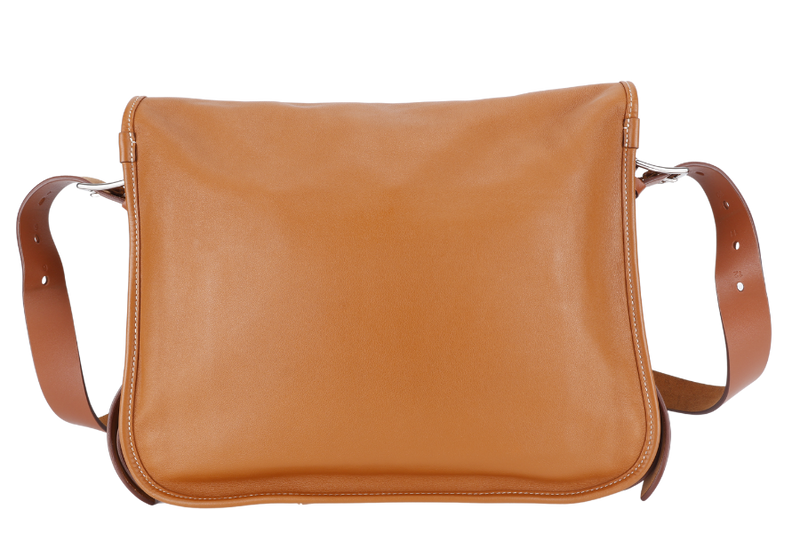 HERMES BARDA MESSENGER BAG 35 BROWN SWIFT LEATHER SILVER HARDWARE STAMP P SQUARE (YEAR 2012) WITH STRAPS