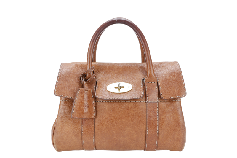 MULBERRY BAYSWATER SMALL BROWN LEATHER GOLD HARDWARE WITH LEATHER STRAPS AND DUST COVER