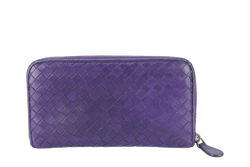 BOTTEGA VENETA LONG WALLET INTRECCIATO PURPLE LEATHER GOLD HARDWARE WITH DUST COVER AND BOX