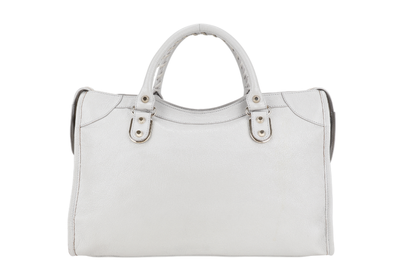 BALENCIAGA CITY EDGE LIGHT GREY LEATHER GOLD HARDWARE WITH STRAPS AND DUST COVER