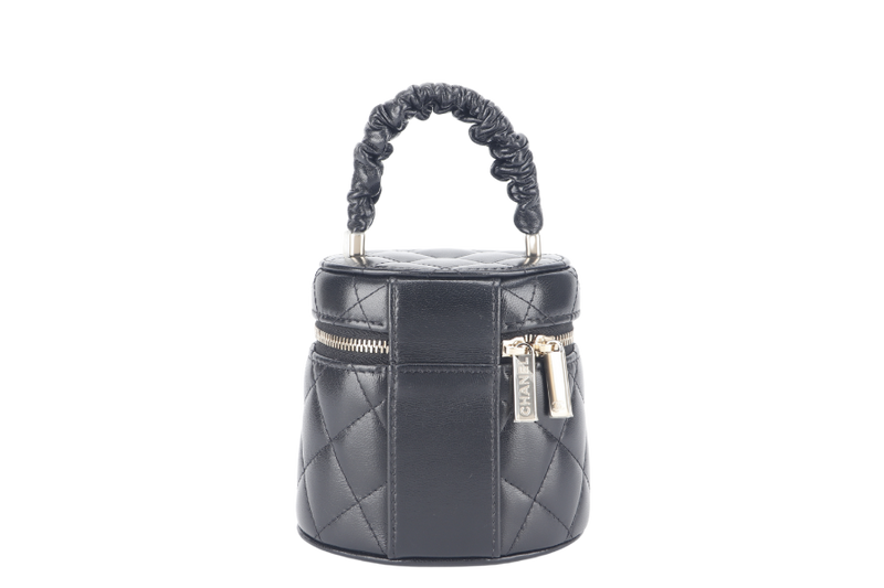 CHANEL 22S VANITY MINI TOP HANDLE BLACK LAMBSKIN GOLD HARDWARE (3209xxxx) WITH CARD, DUST COVER AND BOX