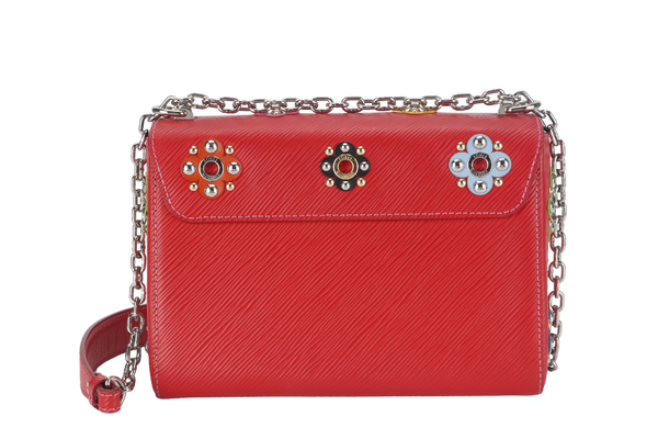 LOUIS VUITTON TWIST LIMITED EDITION MECHANICAL FLOWERS BAG MM RED EPI LEATHER SILVER HARDWARE WITH DUST COVER