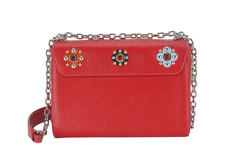 LOUIS VUITTON TWIST LIMITED EDITION MECHANICAL FLOWERS BAG MM RED EPI LEATHER SILVER HARDWARE WITH DUST COVER