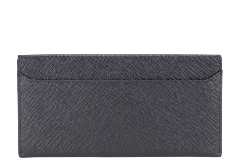 PRADA 1MF006 SAFFIANO LEATHER ENVELOPE CLUTCH BLACK & BLUE WITH CARD AND BOX