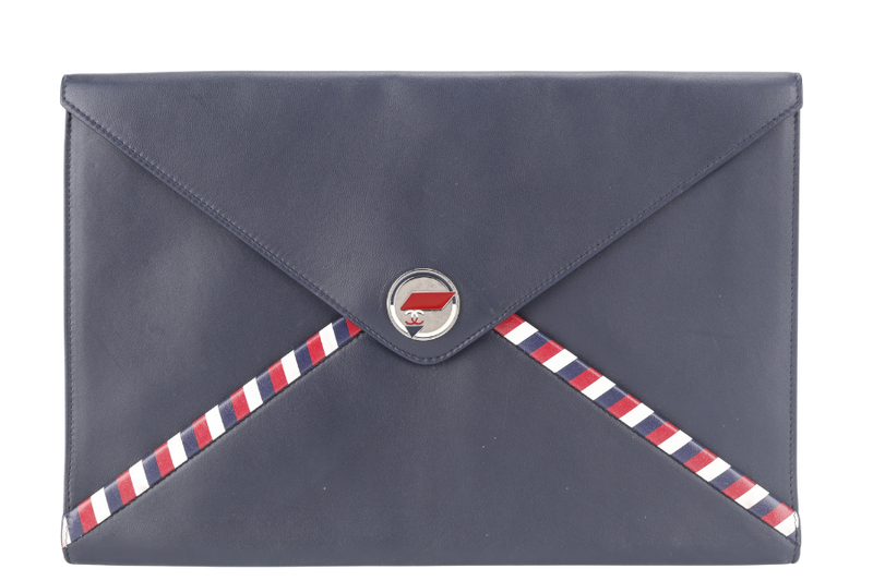 CHANEL ENVELOPE CLUTCH BLUE LEATHER SILVER HARDWARE (2254xxxx} WITH SMALL POUCH