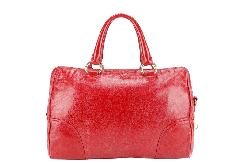 PRADA RED VITELLO SHINE LEATHER (BL0822) ZIP TOTE BAG WITH STRAPS, CARD, KEYS&LOCK AND DUST COVER