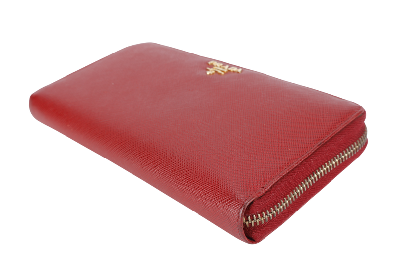 PRADA CONTINENTAL ZIPPY WALLET RED SAFFIANO NO DUST COVER