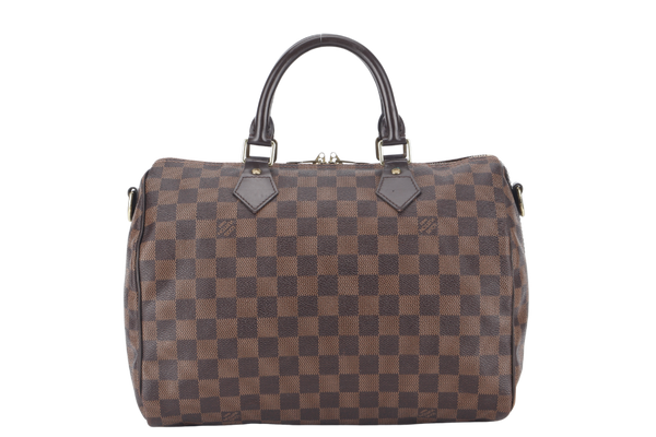 LOUIS VUITTON SPEEDY BANDOULIERE 30 DAMIER EBENE CANVAS GOLD HARDWARE WITH STRAPS AND DUST COVER