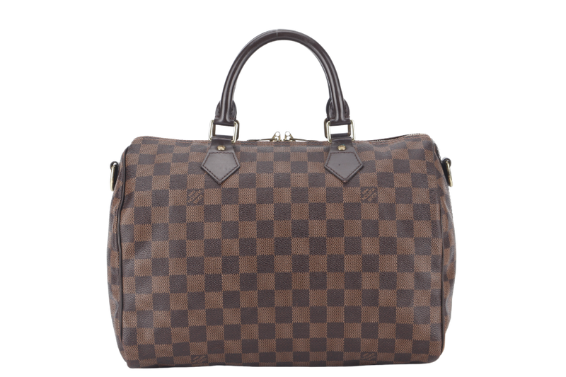 LOUIS VUITTON SPEEDY BANDOULIERE 30 DAMIER EBENE CANVAS GOLD HARDWARE WITH STRAPS AND DUST COVER