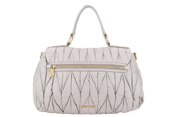 MIU MIU GREY TURNLOCK TOP HANDLE MATELASSE LEATHER 2WAY BAG GOLD HARDWARE WITH LEATHER STRAPS NO DUST COVER