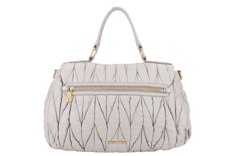 MIU MIU GREY TURNLOCK TOP HANDLE MATELASSE LEATHER 2WAY BAG GOLD HARDWARE WITH LEATHER STRAPS NO DUST COVER