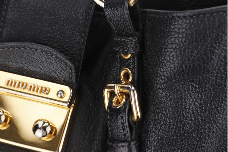 MIU MIU TOP HANDLE SHOULDER BAG BLACK LEATHER GOLD HARDWARE