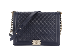 CHANEL LEBOY LARGE (2226xxxx) NAVY BLUE LAMBSKIN GOLD HARDWARE WITH DUST COVER AND BOX