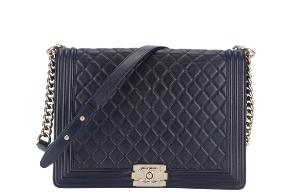 CHANEL LEBOY LARGE (2226xxxx) NAVY BLUE LAMBSKIN GOLD HARDWARE WITH DUST COVER AND BOX