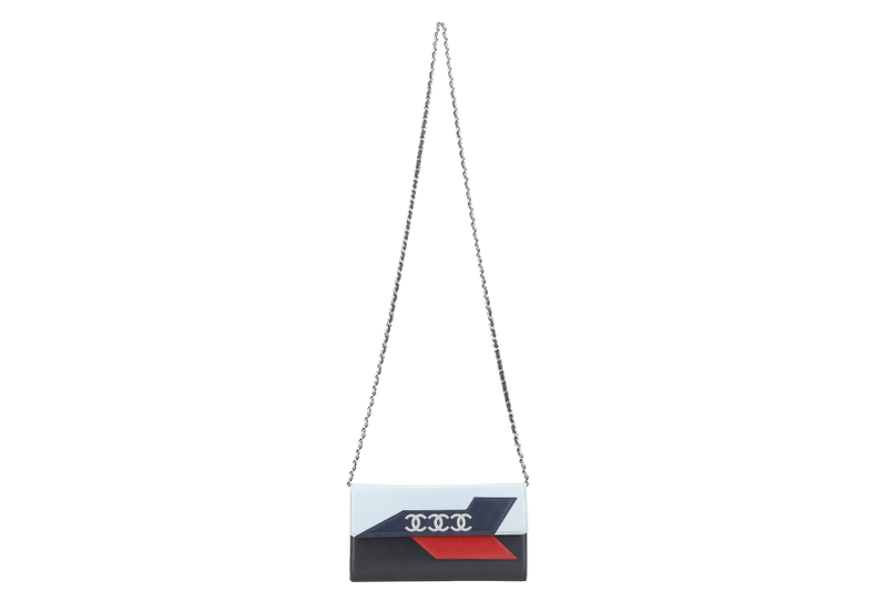 CHANEL AIRLINES WOC BLACK LEATHER SILVER HARDWARE (2240xxxx) WITH DUST COVER