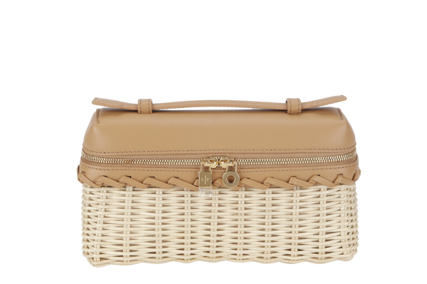 LORO PIANA EXTRA POCKET L19 EAST-WEST WICKER MALT/LIGHT BAMBOO (B4AG) GOLD HARDWARE WITH STRAPS AND DUST COVER