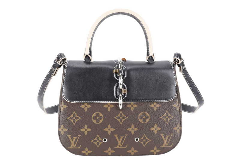 LOUIS VUITTON M44115 CHAIN IT BLACK CALFSKIN x MONOGRAM SILVER HARDAWARE, GOLD HARDWARE WITH STRAPS AND DUST COVER