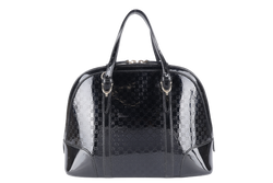 GUCCI BLACK MICROGUCCISSIMA PATENT LEATHER NICE TOP HANDLE BAG GOLD HARDWARE WITH STRAPS AND DUST COVER