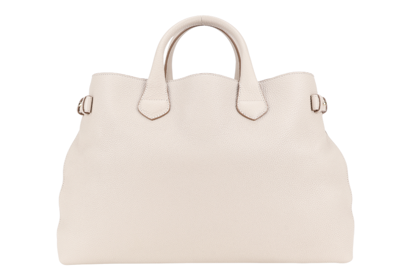 BURBERRY BEIGE BANNER HOUSE CHECK DERBY TOTE CALF LEATHER GOLD HARDWARE WITH STRAPS AND DUST COVER