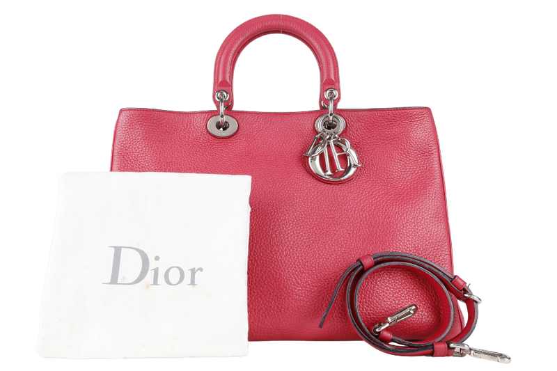 CHRISTIAN DIOR DIORISSIMO TOTE BAG (09-MA-0173) LARGE PINK PEBBLED LEATHER, SILVER HARDWARE, WITH CARD, STRAP & DUST COVER