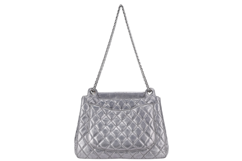 CHANEL REISSUE ACCORDION FLAP BAG (1251xxxx) SILVER METALLIC DISTRESSED LEATHER SILVER HARDWARE WITH DUST COVER