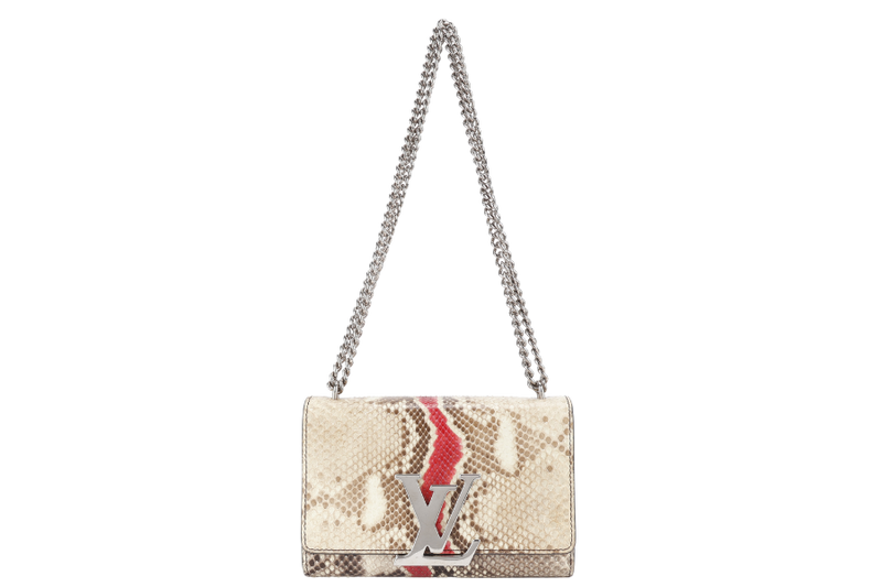 LOUIS VUITTON BICOLOR PYTHON CHAIN LOUISE MM BAG SILVER HARDWARE WITH DUST COVER