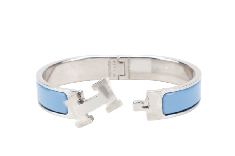 HERMES CLIC CLAC 1CM PM SIZE BLUE CIELO SILVER HARDWARE WITH BOX