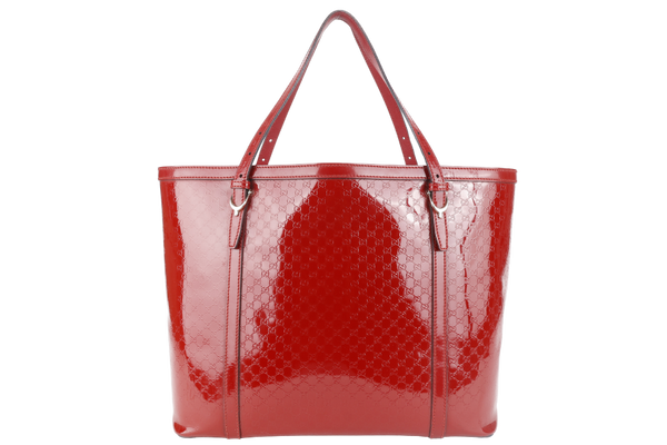 GUCCI RED MICROGUCCISSIMA ENAMEL TOTE BAG GOLD HARDWARE WITH DUST COVER