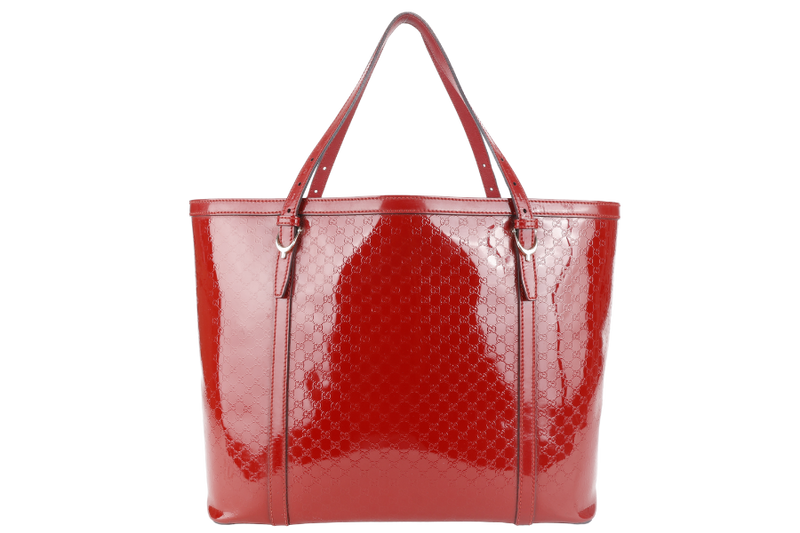 GUCCI RED MICROGUCCISSIMA ENAMEL TOTE BAG GOLD HARDWARE WITH DUST COVER