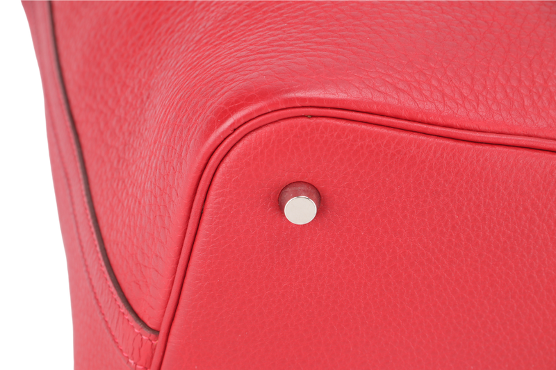 HERMES PICOTIN 22 ROUGE GARANCE TAURILLON CLEMENCE LEATHER PALLADIUM HARDWARE STAMP G SQUARE (YEAR 2003) NO LOCK&KEYS, NO DUST COVER, NO BOX