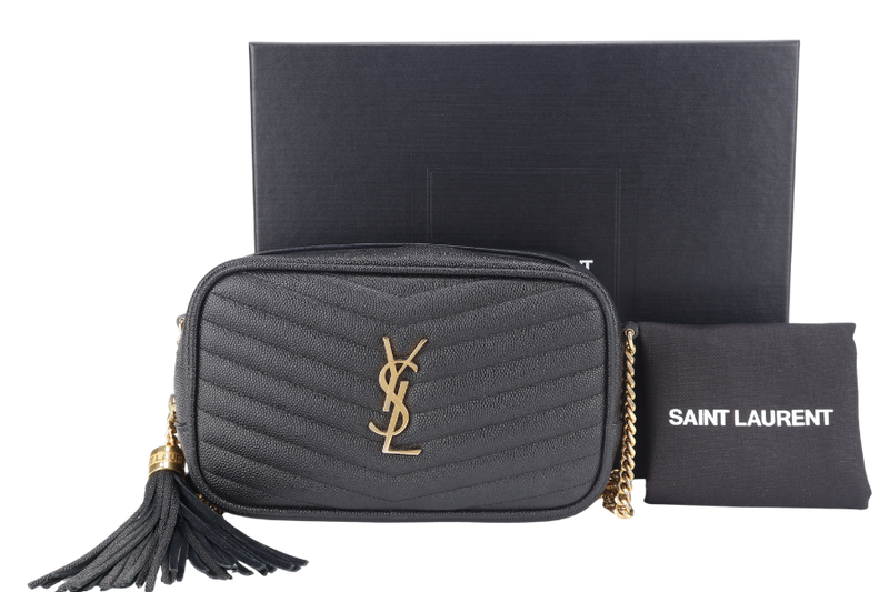 YVES SAINT LAURENT (YSL) MINI LOU CAMERA BAG BLACK CAVIAR LEATHER CROSSBODY GOLD HARDWARE WITH DUST COVER AND BOX
