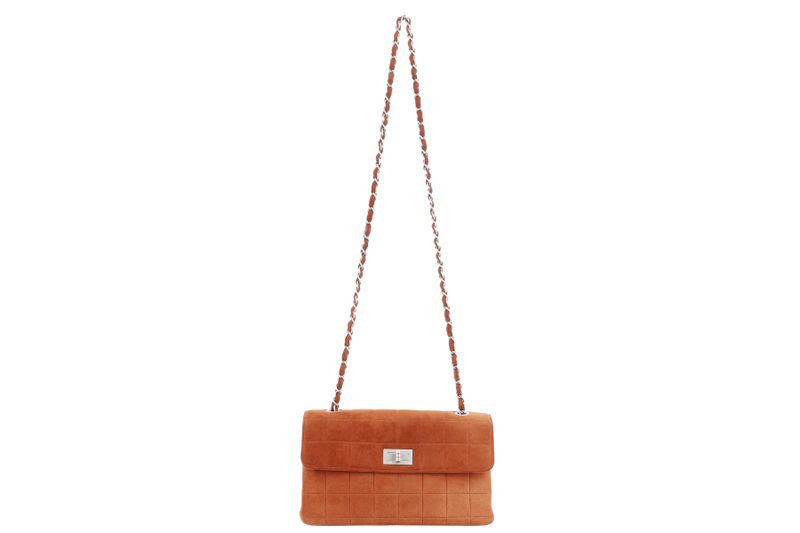 CHANEL CHOCOLATE BAR REISSUE SHOULDER BAG (617xxxx) BROWN SUEDE BRUSHED SILVER HARDWARE NO DUST COVER