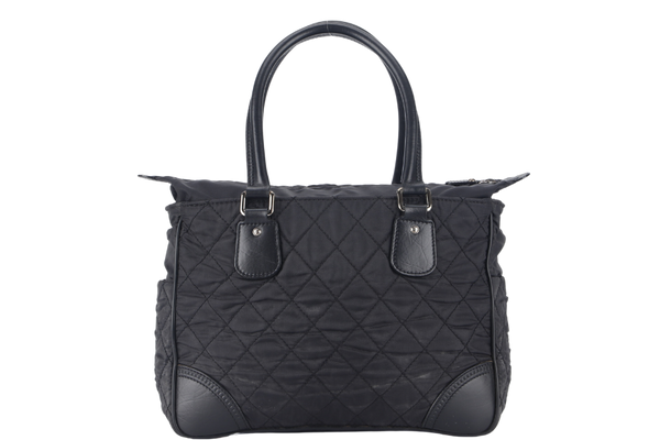 CHANEL PARIS NEW YORK TOTE BAG (1082xxxx) BLACK NYLON SILVER HARDWARE WITH CARD