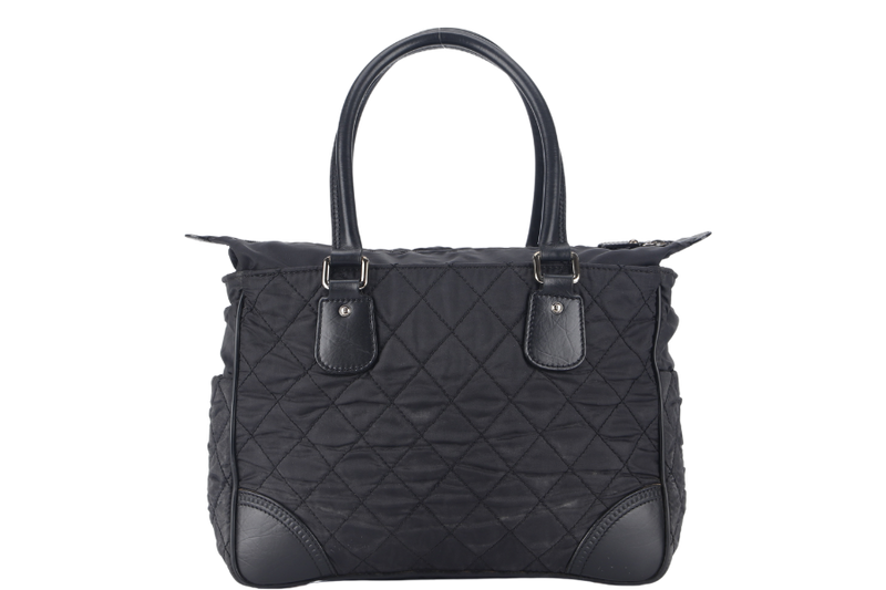 CHANEL PARIS NEW YORK TOTE BAG (1082xxxx) BLACK NYLON SILVER HARDWARE WITH CARD