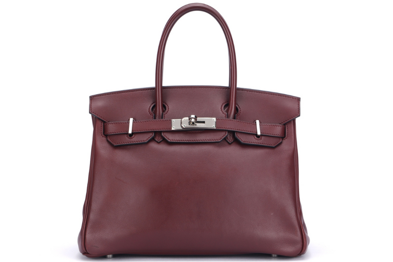 Hermes Birkin 30cm (Stamp M) Rouge H Color Swift Leather, Silver Hardware, with Keys, Raincoat & Dust Cover, no Lock
