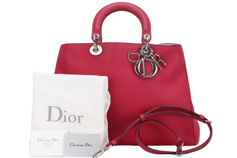 CHRISTIAN DIOR DIORISSIMO TOTE BAG (09-MA-0173) LARGE PINK PEBBLED LEATHER, SILVER HARDWARE, WITH CARD, STRAP & DUST COVER