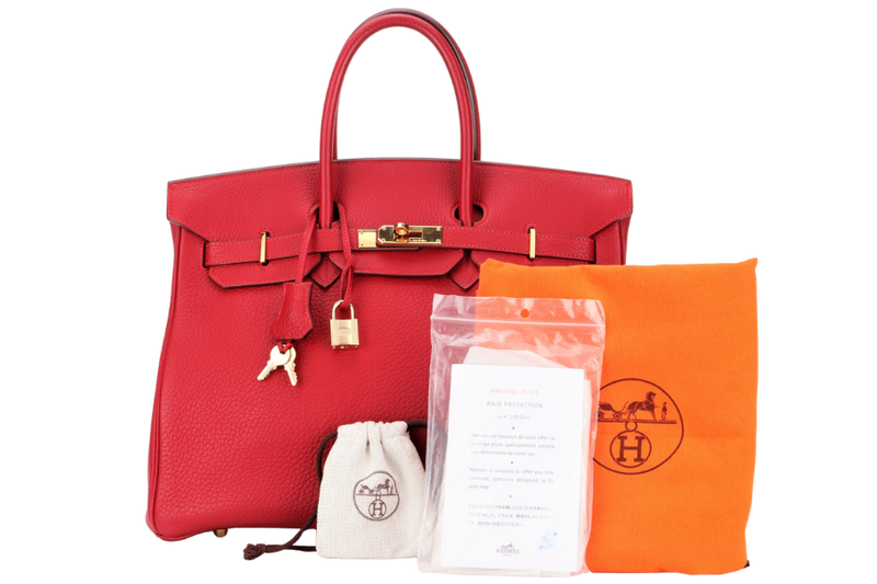 HERMES BIRKIN 35 (STAMP G) ROUGE VERMILLON TOGO LEATHER GOLD HARDWARE, WITH LOCK, KEYS, RAINCOAT & DUST COVER
